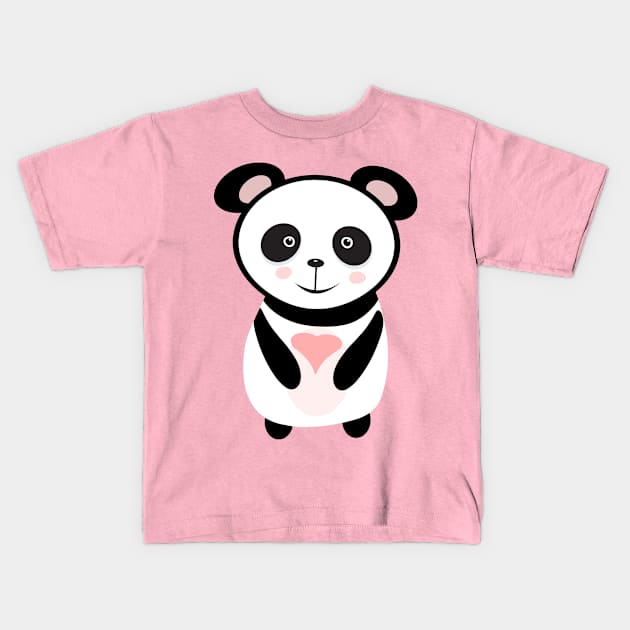 Panda holding love heart Kids T-Shirt by Abdydesigns